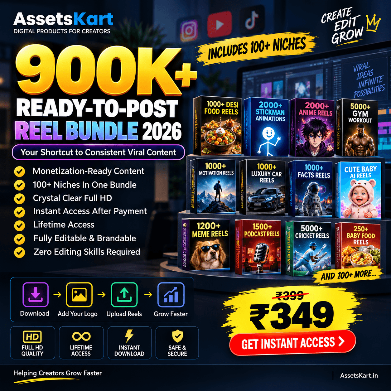 900K+ Ready-to-Post Reels Mega Bundle 2026 product cover