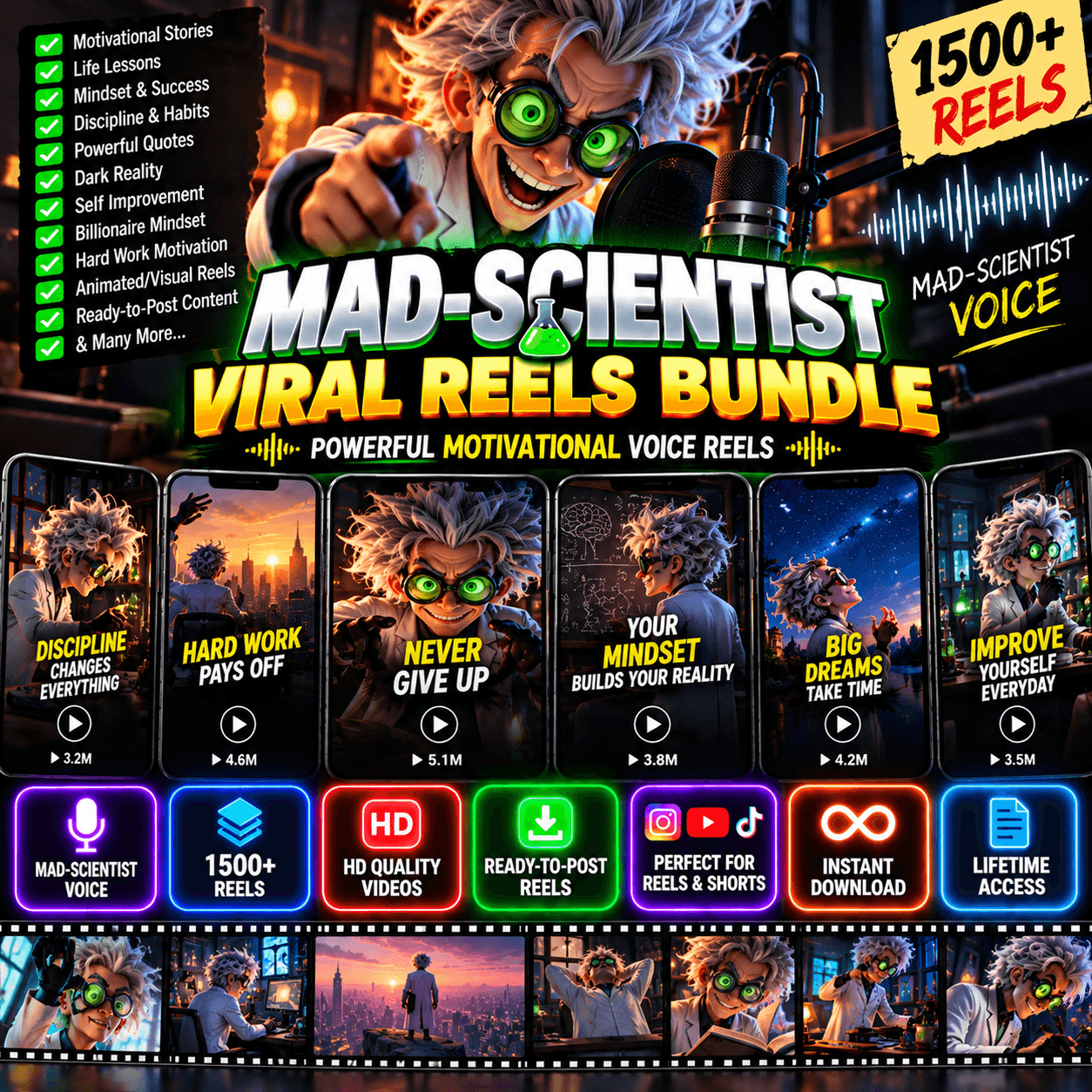 1500+ Mad-Scientist Motivational Reels Bundle product cover