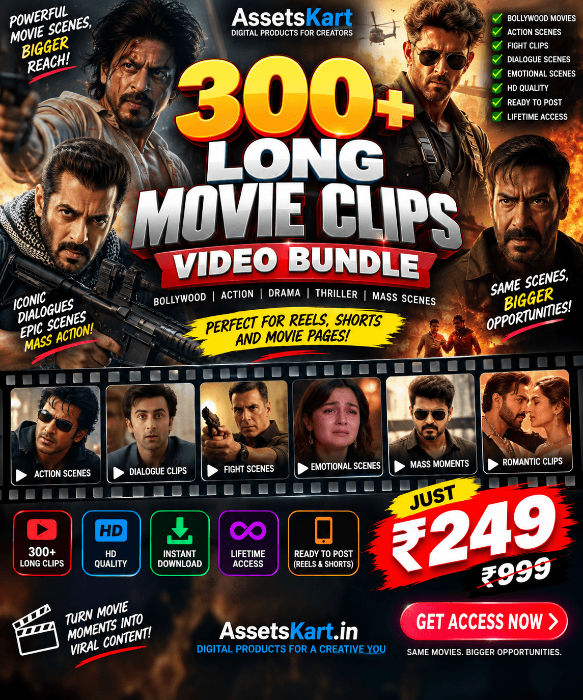 300+ Long Bollywood Movie Clips Video Bundle product cover